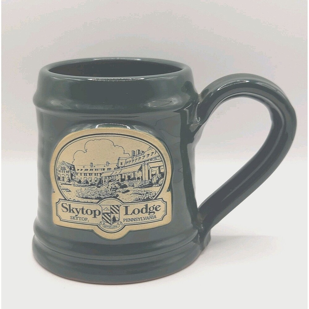 Deneen Pottery Skytop Lodge Mug Hand-Thrown Vtg 1990s - early 2000s Green Pocono